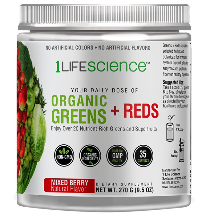 1Lifescience Organic Greens & Reds 9.5oz (Mixed Berry)