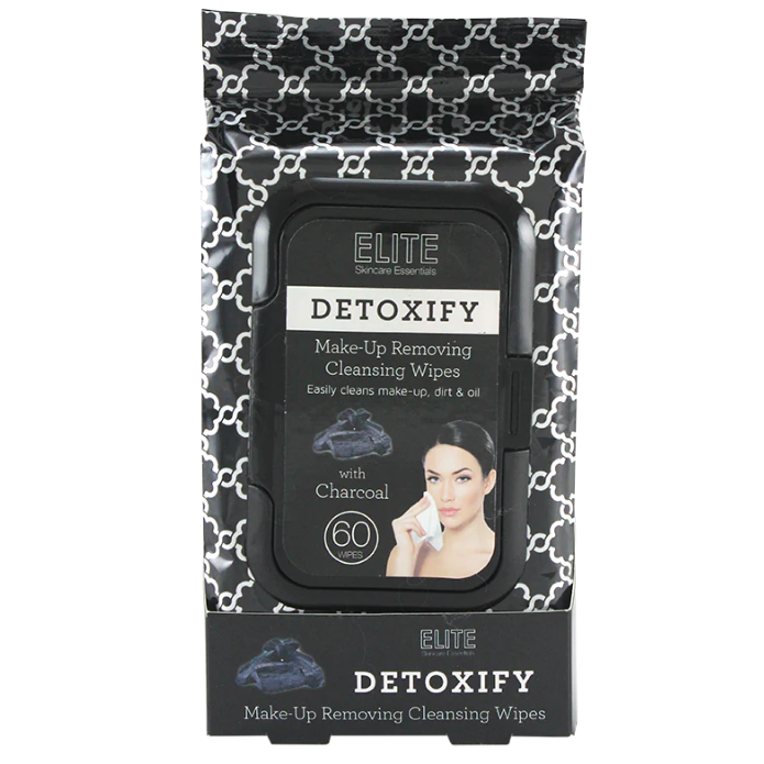 Elite Skincare Make-Up Removing Cleansing Wipes with Charcoal 60 Wipes (Detoxify)