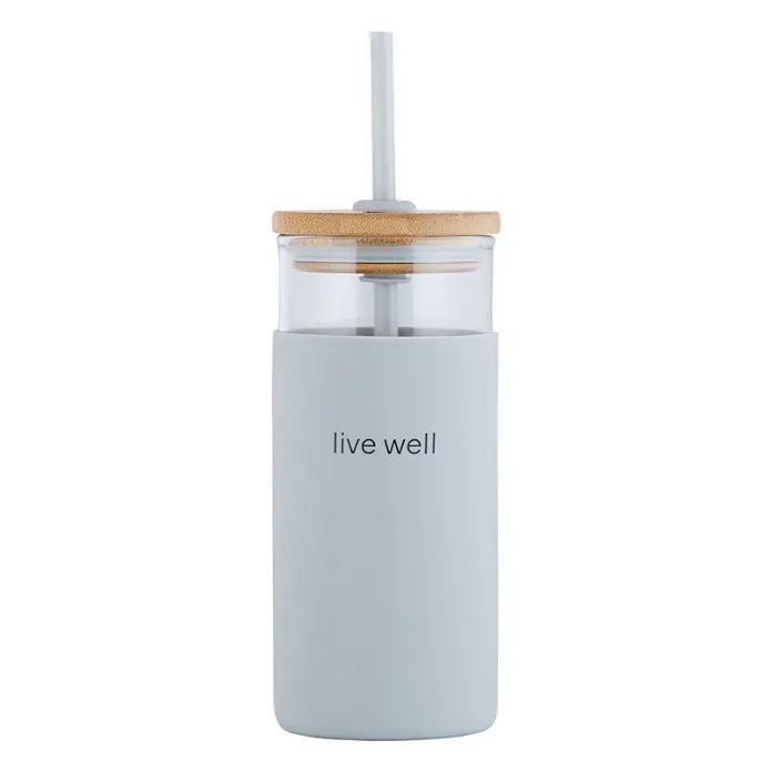 Contemporary Glass Tumbler with Straw 18oz (Live Well)