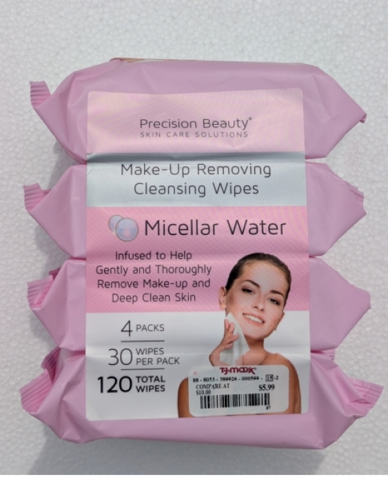 Precision Beauty MICELLAR WATER Make-Up Removing Cleansing Wipes 1.11lbs (120ct)
