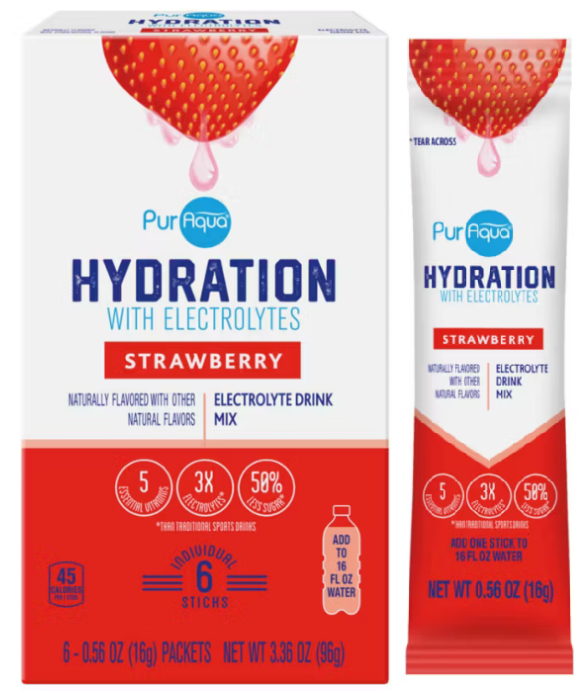 PurAqua Hydration with Electrolytes 3.36oz 6-Sticks (Strawberry)