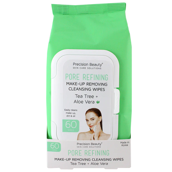 Precision Beauty Skin care Make-Up Removing Cleansing Wipes with Tea Tree & Aloe Vera 60 Wipes (Pore Purifying)